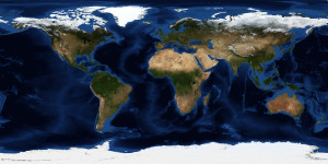 Weltkarten-Weltzeituhr selber bauen - Topografische Ansicht der Erde, Satellitenbild NASA